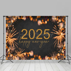 Lofaris Bokeh Bloom Sparke Black 2025 Happy New Year Backdrop