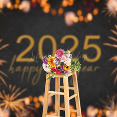 Lofaris Bokeh Bloom Sparke Black 2025 Happy New Year Backdrop