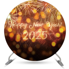 Lofaris Bokeh Dots Golden Happy New Year Party Round Backdrop