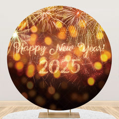 Lofaris Bokeh Dots Golden Happy New Year Party Round Backdrop