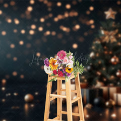 Lofaris Bokeh Gold Light Xmas Tree Gifts Christmas Backdrop