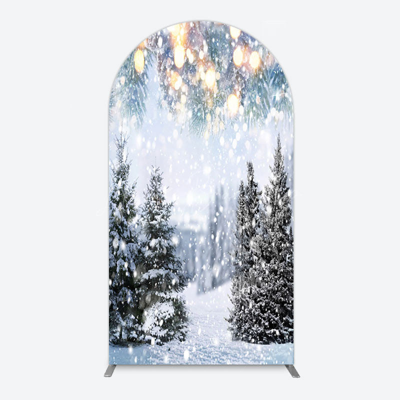 Lofaris Bokeh Light Snowy Pine Trees Christmas Arch Backdrop