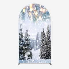 Lofaris Bokeh Light Snowy Pine Trees Christmas Arch Backdrop