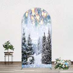 Lofaris Bokeh Light Snowy Pine Trees Christmas Arch Backdrop