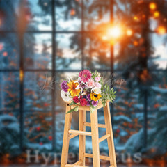 Lofaris Bokeh Light Snowy Winter Window Scenery Backdrop