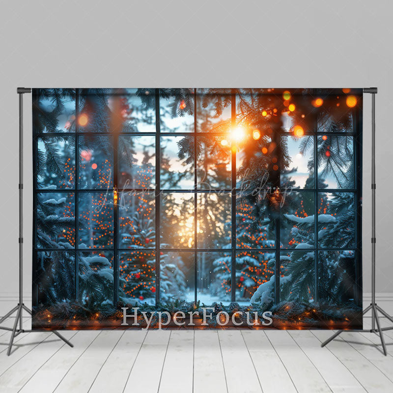 Lofaris Bokeh Light Snowy Winter Window Scenery Backdrop