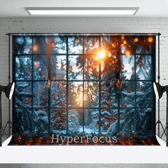 Lofaris Bokeh Light Snowy Winter Window Scenery Backdrop