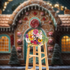 Lofaris Bokeh Lights Gingerbread House Christmas Backdrop