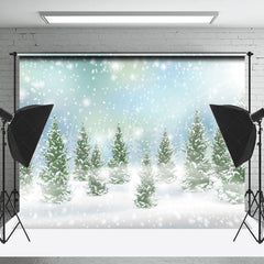 Lofaris Bokeh Lights Sunshine Green Pine Winter Backdrop