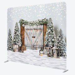 Lofaris Bokeh Snow Winter Wood Christmas Tension Fabric Backdrop