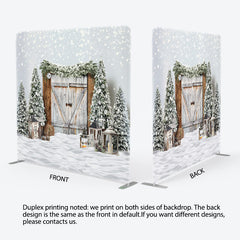 Lofaris Bokeh Snow Winter Wood Christmas Tension Fabric Backdrop