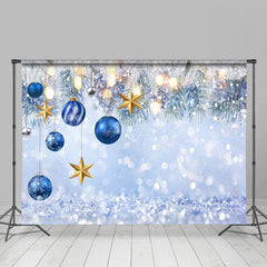 Lofaris Bokeh Snowflake Blue Christmas Balls Photo Backdrop