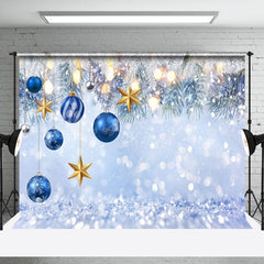 Lofaris Bokeh Snowflake Blue Christmas Balls Photo Backdrop