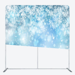 Lofaris Bokeh Snowflake Blue Christmas Tension Fabric Backdrop