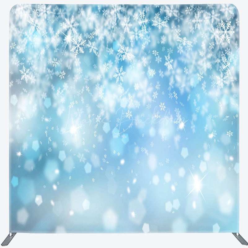 Lofaris Bokeh Snowflake Blue Christmas Tension Fabric Backdrop