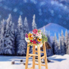 Lofaris Bokeh Snowy Night Mountain Forest Winter Backdrop