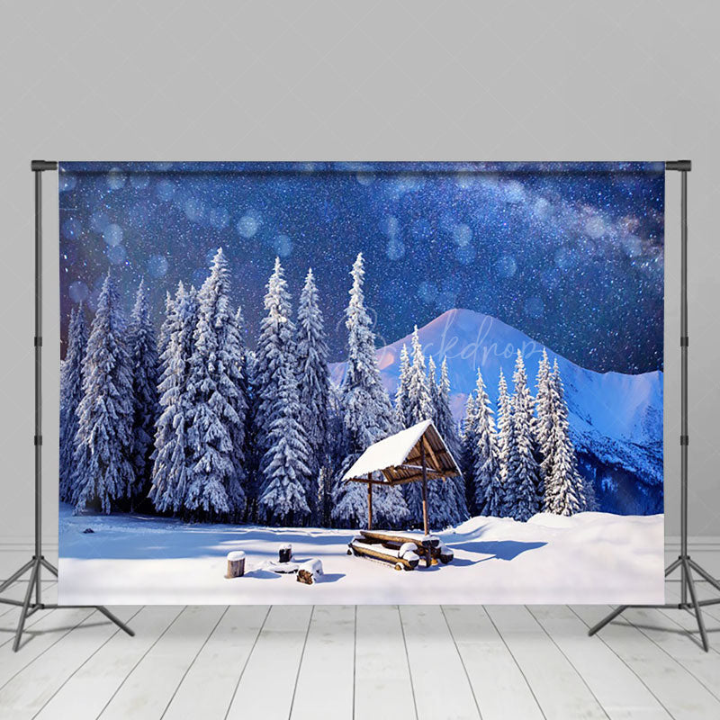 Lofaris Bokeh Snowy Night Mountain Forest Winter Backdrop