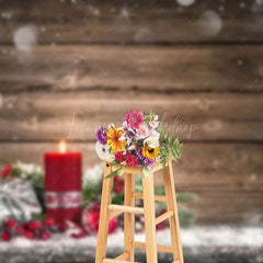 Lofaris Bokeh Wooden Burning Red Candles Christmas Backdrop