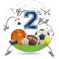 Lofaris Born 2 Ball Sports White Round Birthday Backdrop