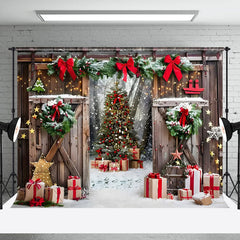 Lofaris Bow Swap Decorated Barn Door Christmas Backdrop