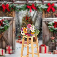 Lofaris Bow Swap Decorated Barn Door Christmas Backdrop