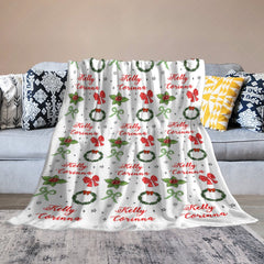 Lofaris Bow Tie Green Floral Christmas Custom Name Blanket