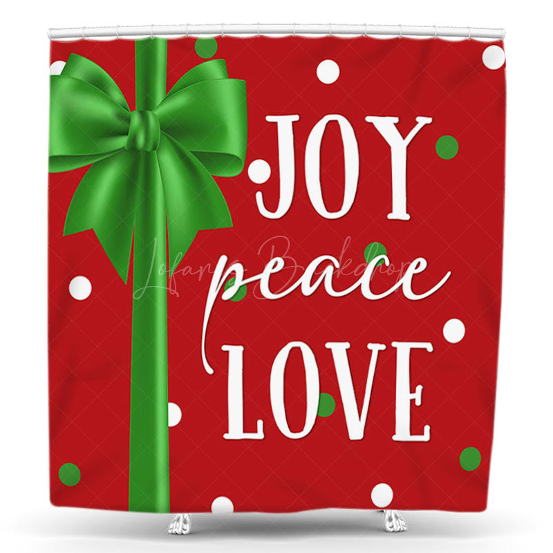 Lofaris Bow Tie Joy Peace Love Red Christmas Shower Curtain