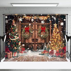 Lofaris Bow Wreath Barn Door Christmas Photo Backdrop