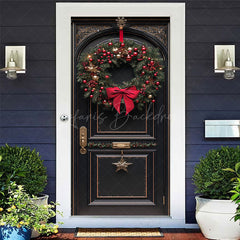 Lofaris Bowknot Red Cherry Wreath Black Christmas Door Cover