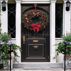 Lofaris Bowknot Red Cherry Wreath Black Christmas Door Cover