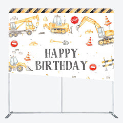 Lofaris Boy Grab Excavator Birthday Square Tension Backdrop