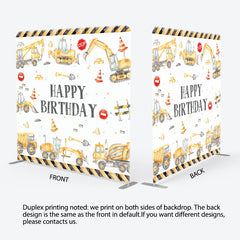 Lofaris Boy Grab Excavator Birthday Square Tension Backdrop