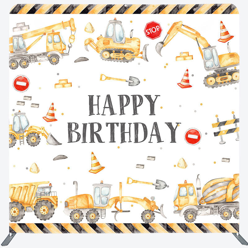 Lofaris Boy Grab Excavator Birthday Square Tension Backdrop