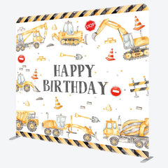 Lofaris Boy Grab Excavator Birthday Square Tension Backdrop