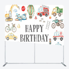 Lofaris Boy Truck Theme Happy Birthday Square Tension Backdrop