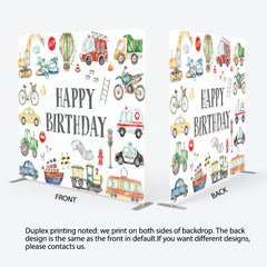 Lofaris Boy Truck Theme Happy Birthday Square Tension Backdrop