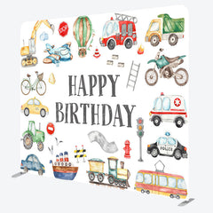 Lofaris Boy Truck Theme Happy Birthday Square Tension Backdrop