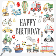 Lofaris Boy Truck Theme Happy Birthday Square Tension Backdrop