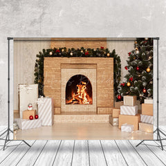 Lofaris Brick Fireplace Gift Box Christmas Backdrop