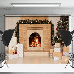 Lofaris Brick Fireplace Gift Box Christmas Backdrop