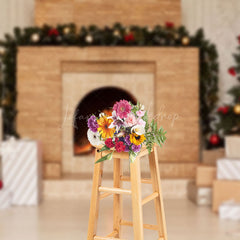 Lofaris Brick Fireplace Gift Box Christmas Backdrop