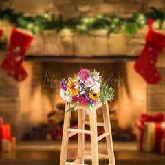 Lofaris Brick Fireplace Red Socks Christmas Photo Backdrop