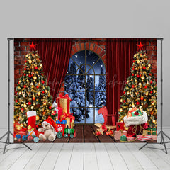 Lofaris Brick Wall Arched Windows Christmas Photo Backdrop