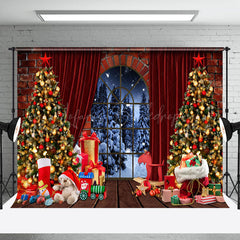 Lofaris Brick Wall Arched Windows Christmas Photo Backdrop