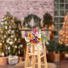 Lofaris Brick Wall Christmas Tree Star Lights Photo Backdrop