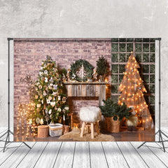 Lofaris Brick Wall Christmas Tree Star Lights Photo Backdrop