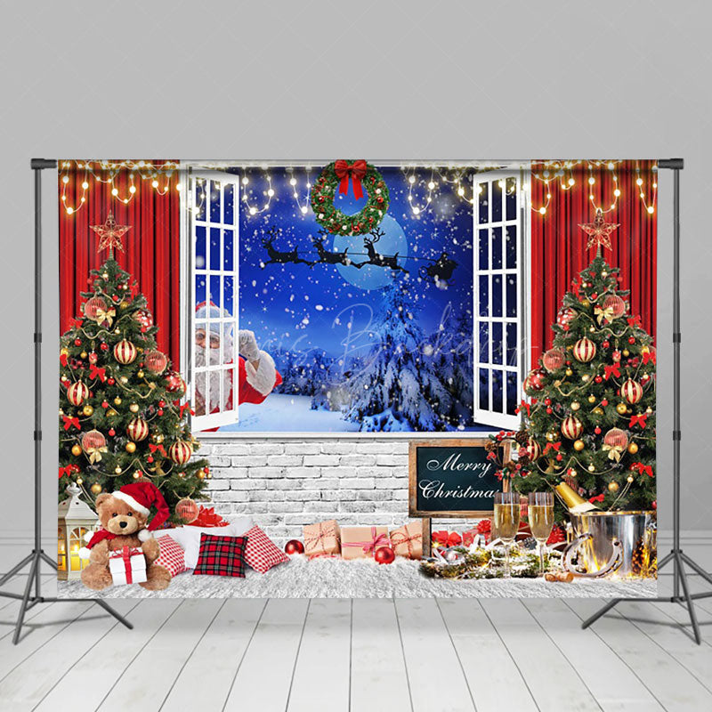 Lofaris Brick Wall Curtain Window Santa Night Xmas Backdrop