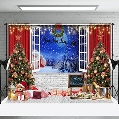 Lofaris Brick Wall Curtain Window Santa Night Xmas Backdrop