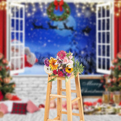 Lofaris Brick Wall Curtain Window Santa Night Xmas Backdrop