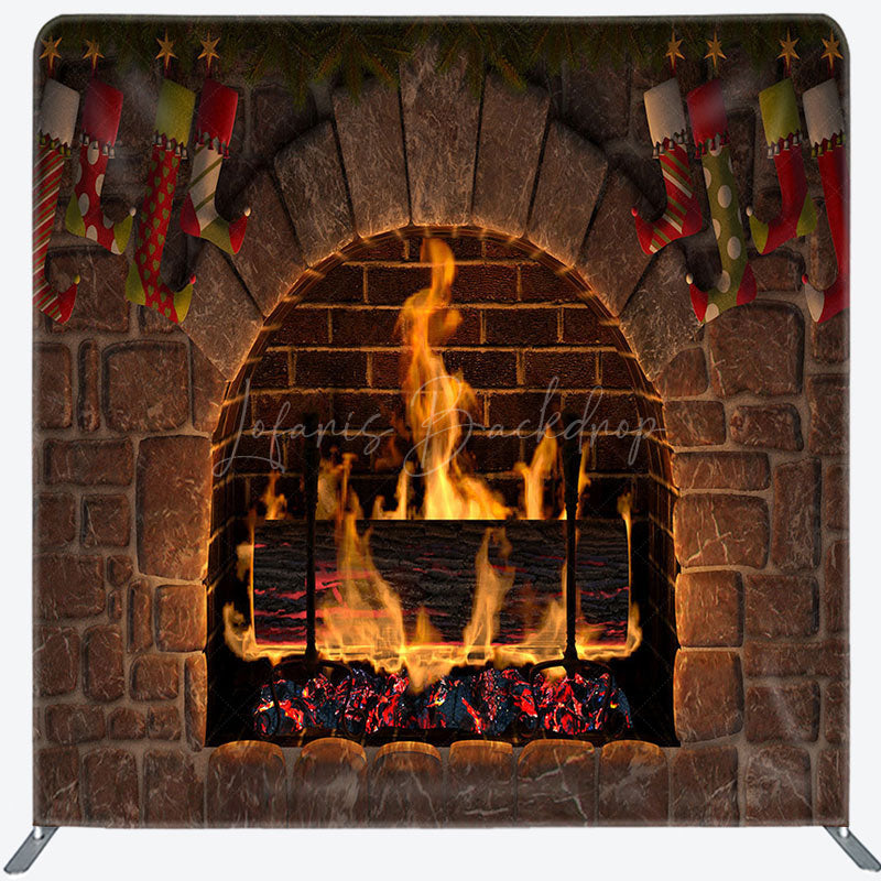 Lofaris Brick Wall Fireplace Christmas Pillow Case Backdrop